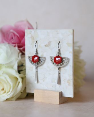 Oriane 6 Boucle oreille argentée et rouge