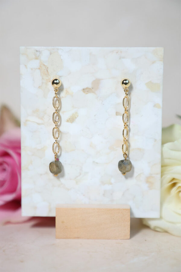 Boucle pendante plaqué or et labradorite