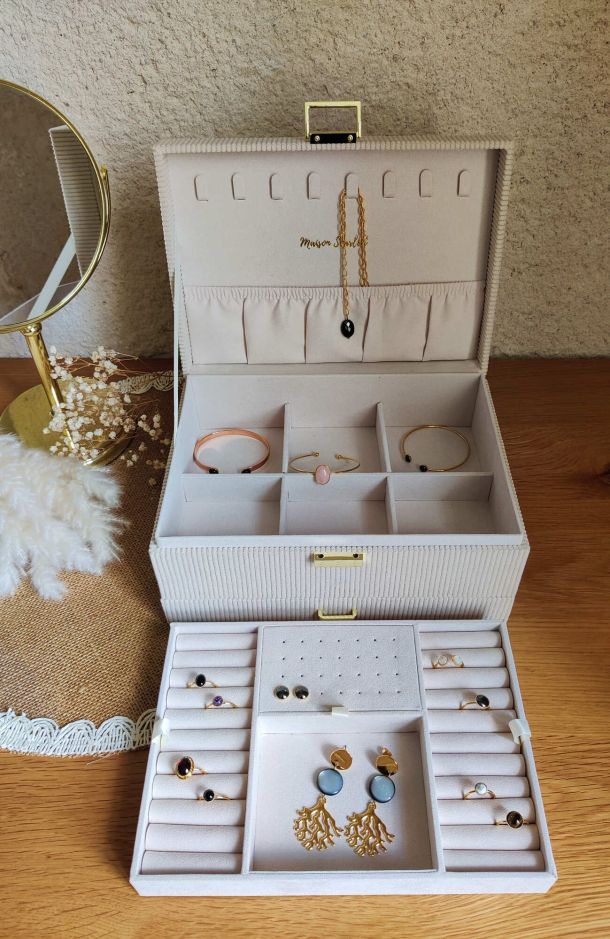 Pochettes à bijoux Catherine 6 Denise velours cotele beige tiroir 1 3a69ce23