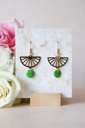 B.O Soline 20 Boucle d'oreille pendante fantaisie resine verte et dorée